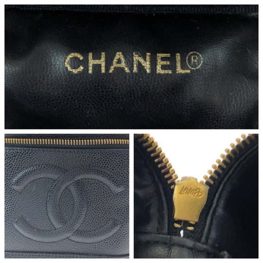 CHANEL Handbag Caviar skin Black Gold Metal COCO Mark