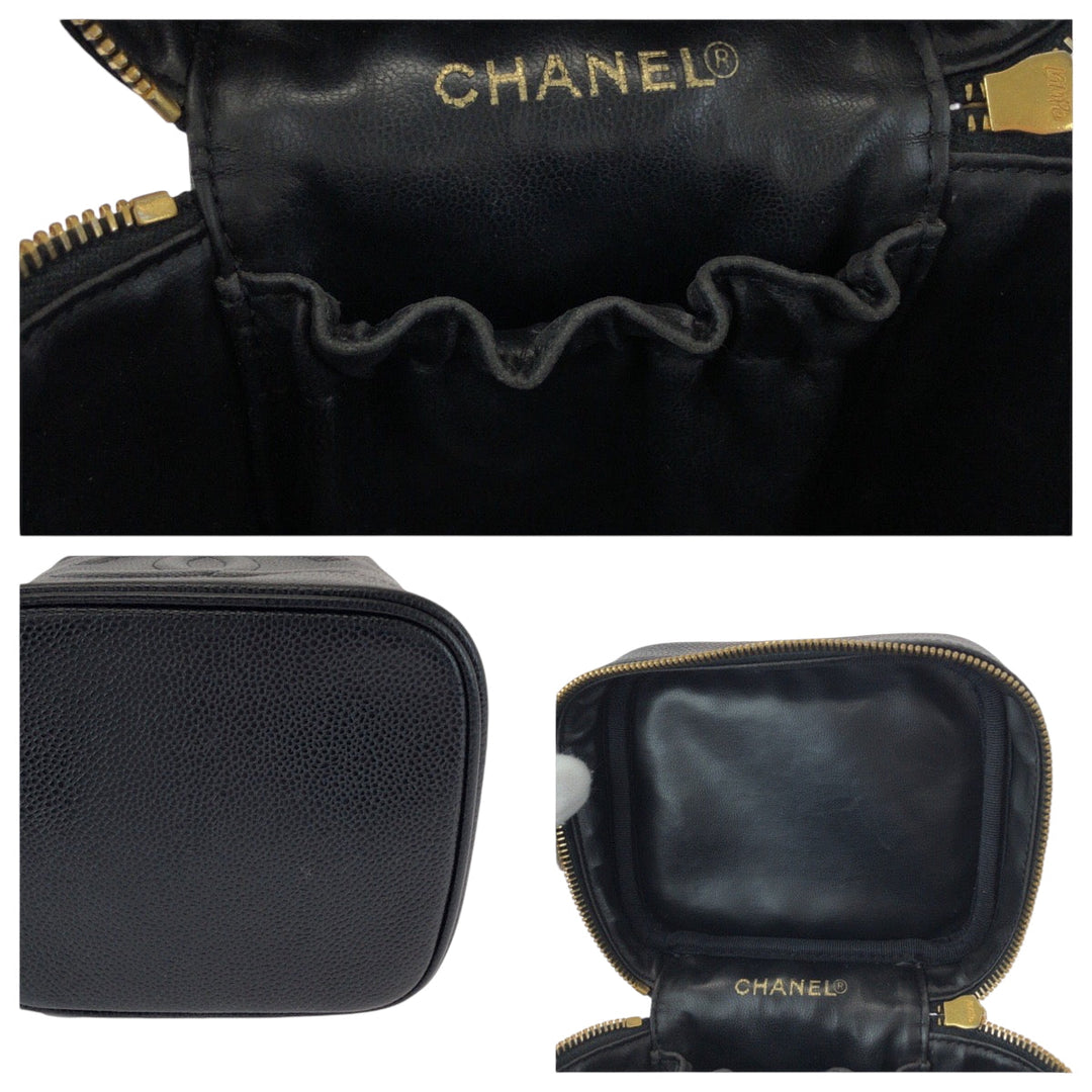 CHANEL Handbag Caviar skin Black Gold Metal COCO Mark