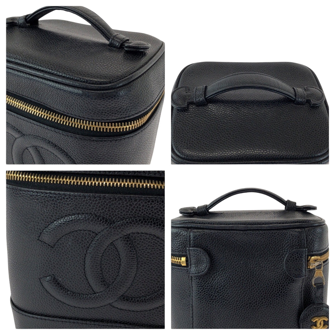 CHANEL Handbag Caviar skin Black Gold Metal COCO Mark