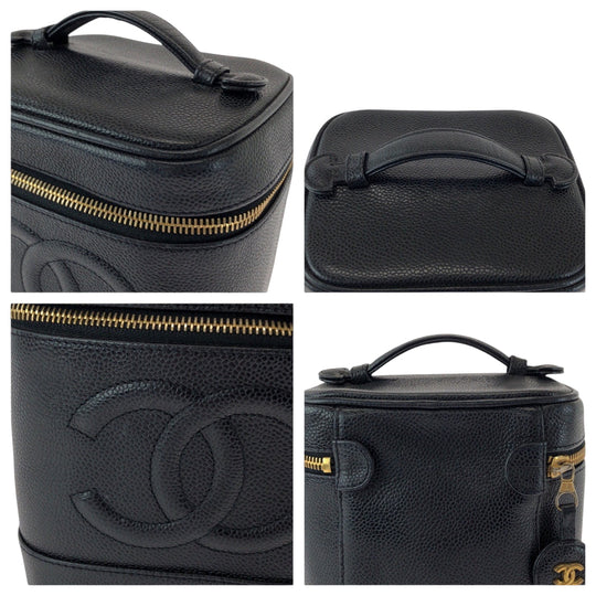 CHANEL Handbag Caviar skin Black Gold Metal COCO Mark