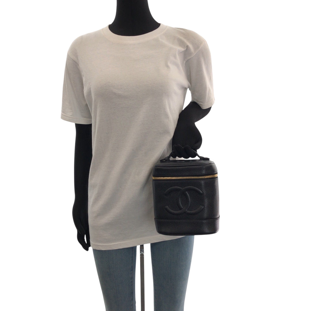 CHANEL Handbag Caviar skin Black Gold Metal COCO Mark