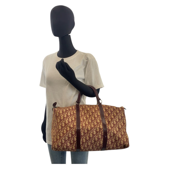 Christian Dior Handbag Canvas, Leather Red beige Handbag Boston Duffel bag Trotter Women Used Authentic
