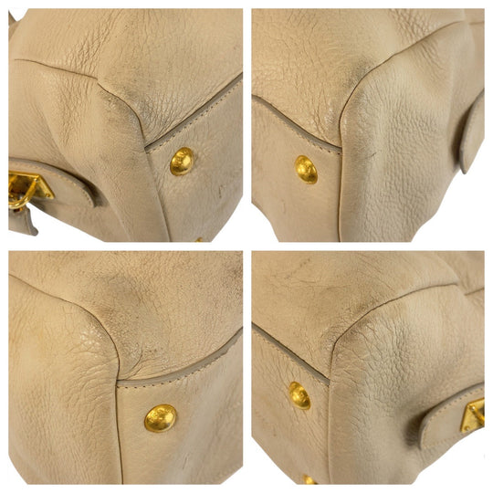 PRADA Handbag leather Beige Gold Metal Handbag Shoulder Bag Women Used Authentic