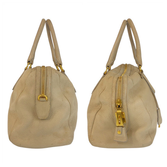 PRADA Handbag leather Beige Gold Metal Handbag Shoulder Bag Women Used Authentic