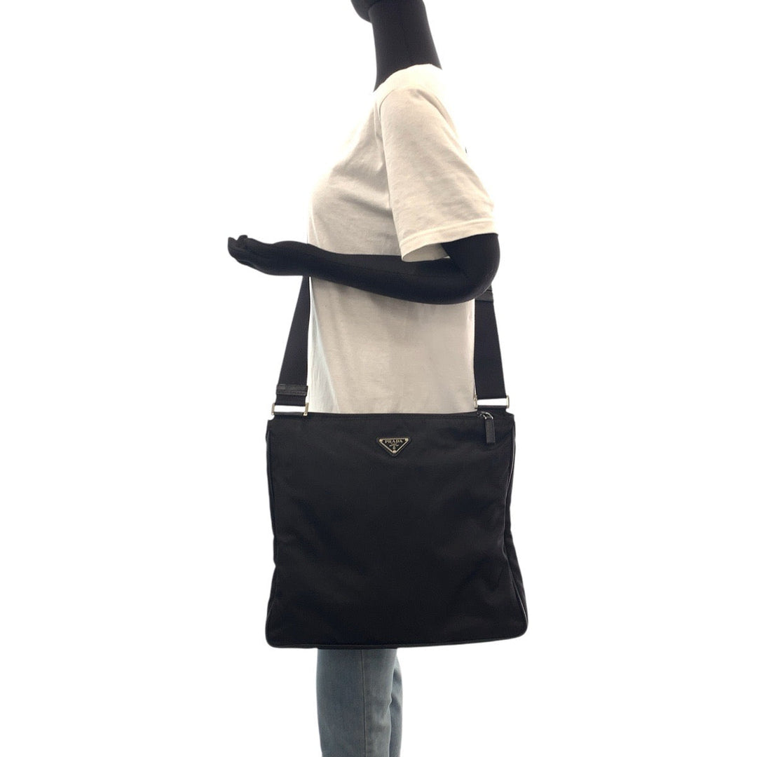 PRADA Shoulder Bag Nylon black Shoulder Bag Messenger bag Test Triangle With logo Women Used Authentic