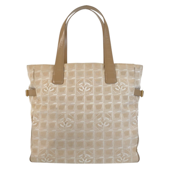 CHANEL Tote Bag Nylon, Leather Beige Gold Metal Tote Bag Shoulder Bag New travel line COCO Mark Women Used Authentic