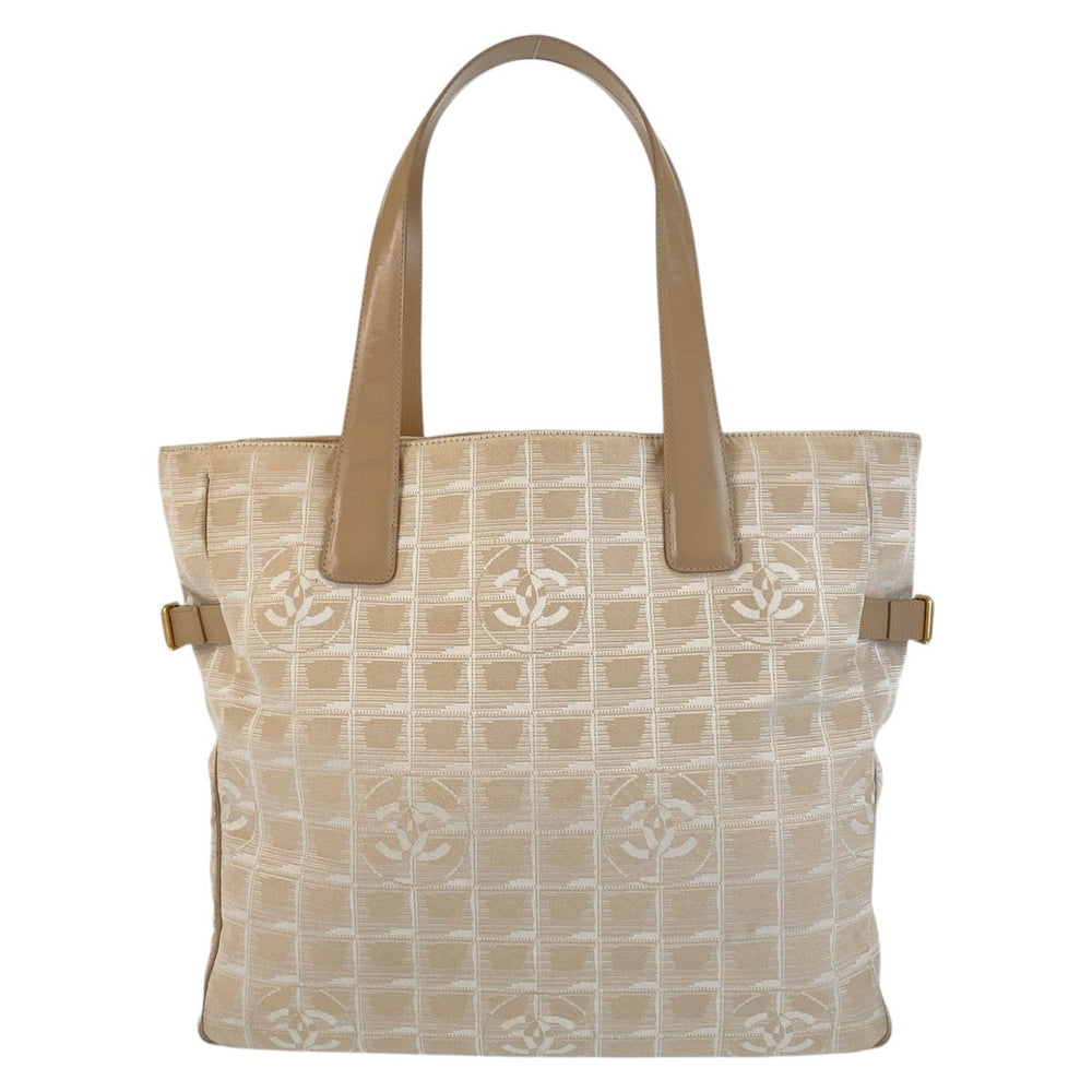 CHANEL Tote Bag Nylon, Leather Beige Gold Metal Tote Bag Shoulder Bag New travel line COCO Mark Women Used Authentic