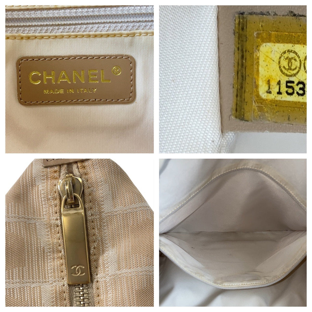 CHANEL Tote Bag Nylon, Leather Beige Gold Metal Tote Bag Shoulder Bag New travel line COCO Mark Women Used Authentic