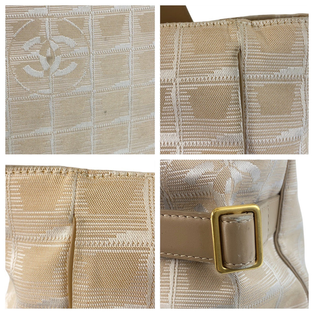 CHANEL Tote Bag Nylon, Leather Beige Gold Metal Tote Bag Shoulder Bag New travel line COCO Mark Women Used Authentic