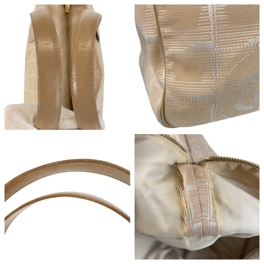 CHANEL Tote Bag Nylon, Leather Beige Gold Metal Tote Bag Shoulder Bag New travel line COCO Mark Women Used Authentic