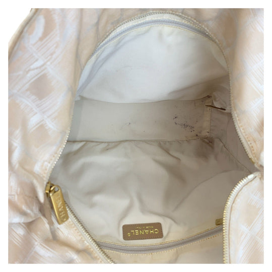 CHANEL Tote Bag Nylon, Leather Beige Gold Metal Tote Bag Shoulder Bag New travel line COCO Mark Women Used Authentic