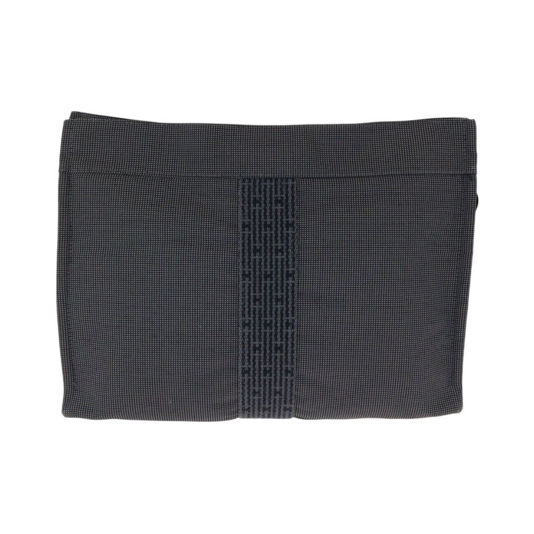 HERMES business bag canvas Grey SilverMetal business bag clutch bag Her Line mens Used Authentic