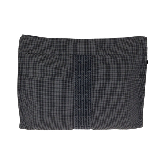 HERMES business bag canvas Grey SilverMetal business bag clutch bag Her Line mens Used Authentic