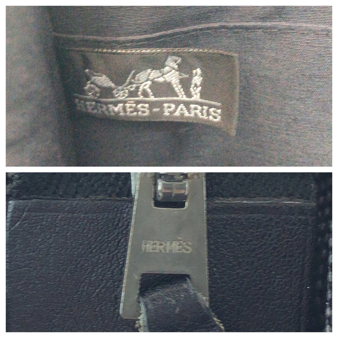 HERMES business bag canvas Grey SilverMetal business bag clutch bag Her Line mens Used Authentic