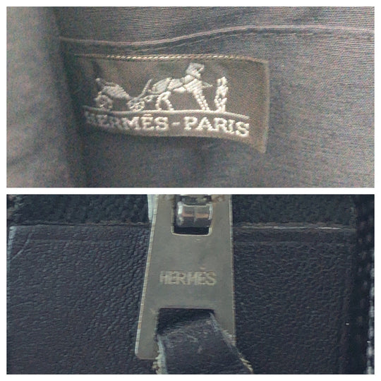 HERMES business bag canvas Grey SilverMetal business bag clutch bag Her Line mens Used Authentic