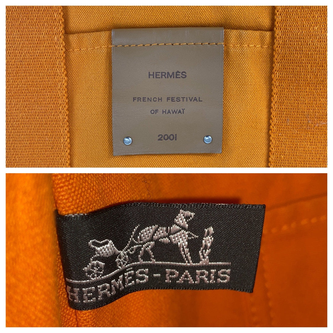 HERMES Tote Bag canvas Orange Fool Toe Cabas French Festival Women Used Authentic