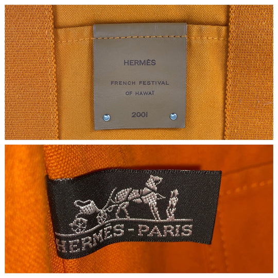 HERMES Tote Bag canvas Orange Fool Toe Cabas French Festival Women Used Authentic