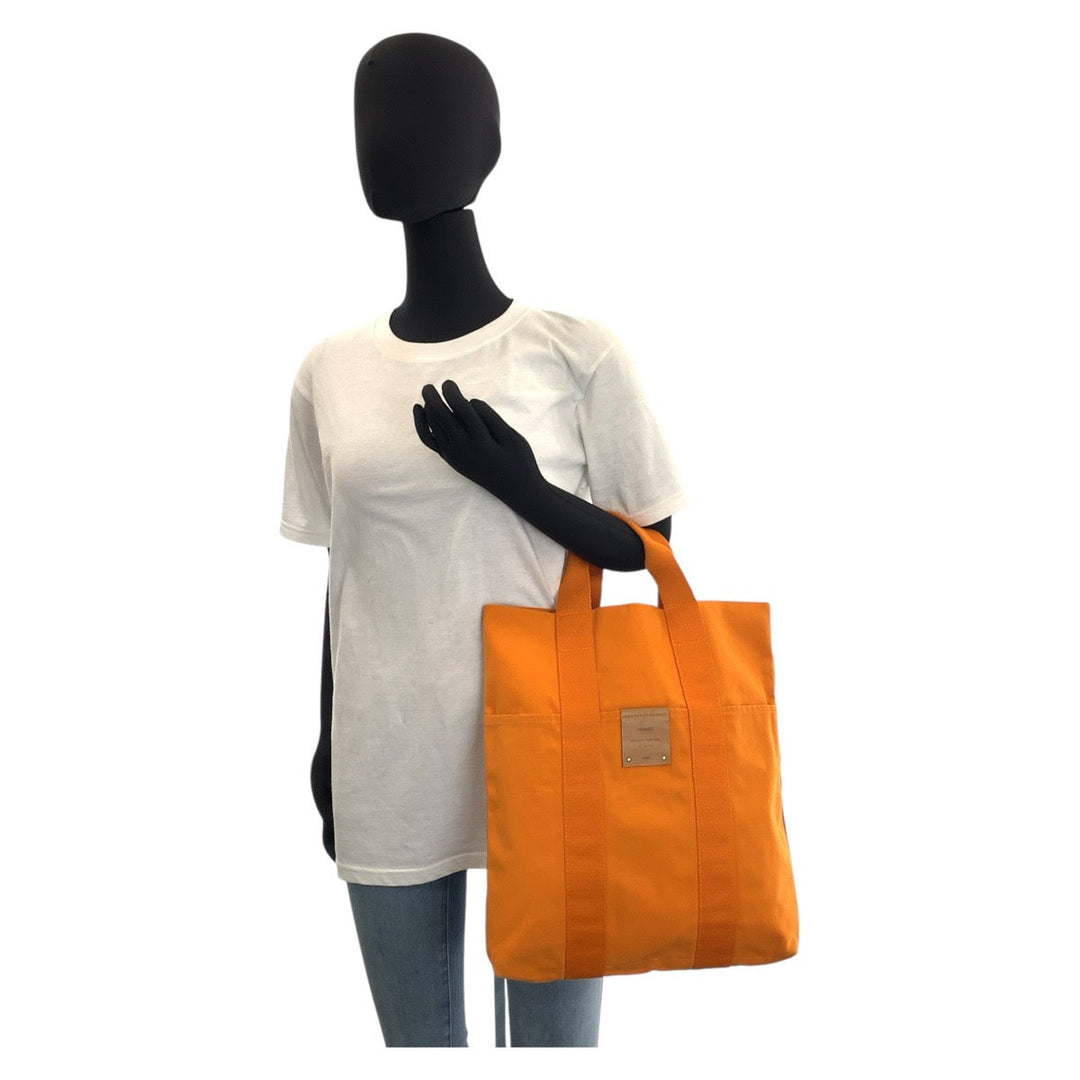 HERMES Tote Bag canvas Orange Fool Toe Cabas French Festival Women Used Authentic