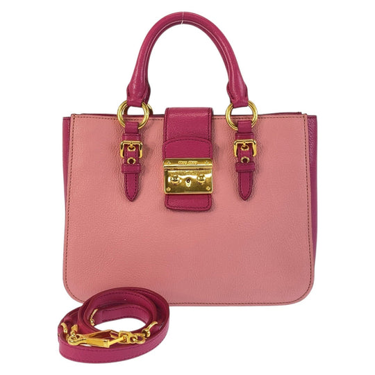 Miu Miu Handbag leather Pink Gold Metal Handbag Shoulder Bag Madras Women Used Authentic