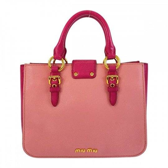 Miu Miu Handbag leather Pink Gold Metal Handbag Shoulder Bag Madras Women Used Authentic