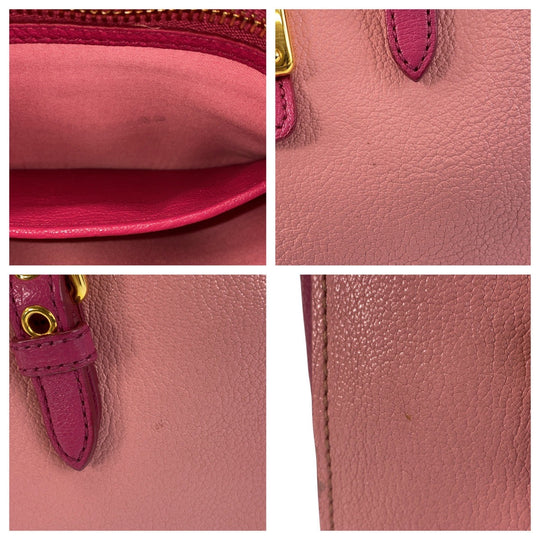 Miu Miu Handbag leather Pink Gold Metal Handbag Shoulder Bag Madras Women Used Authentic