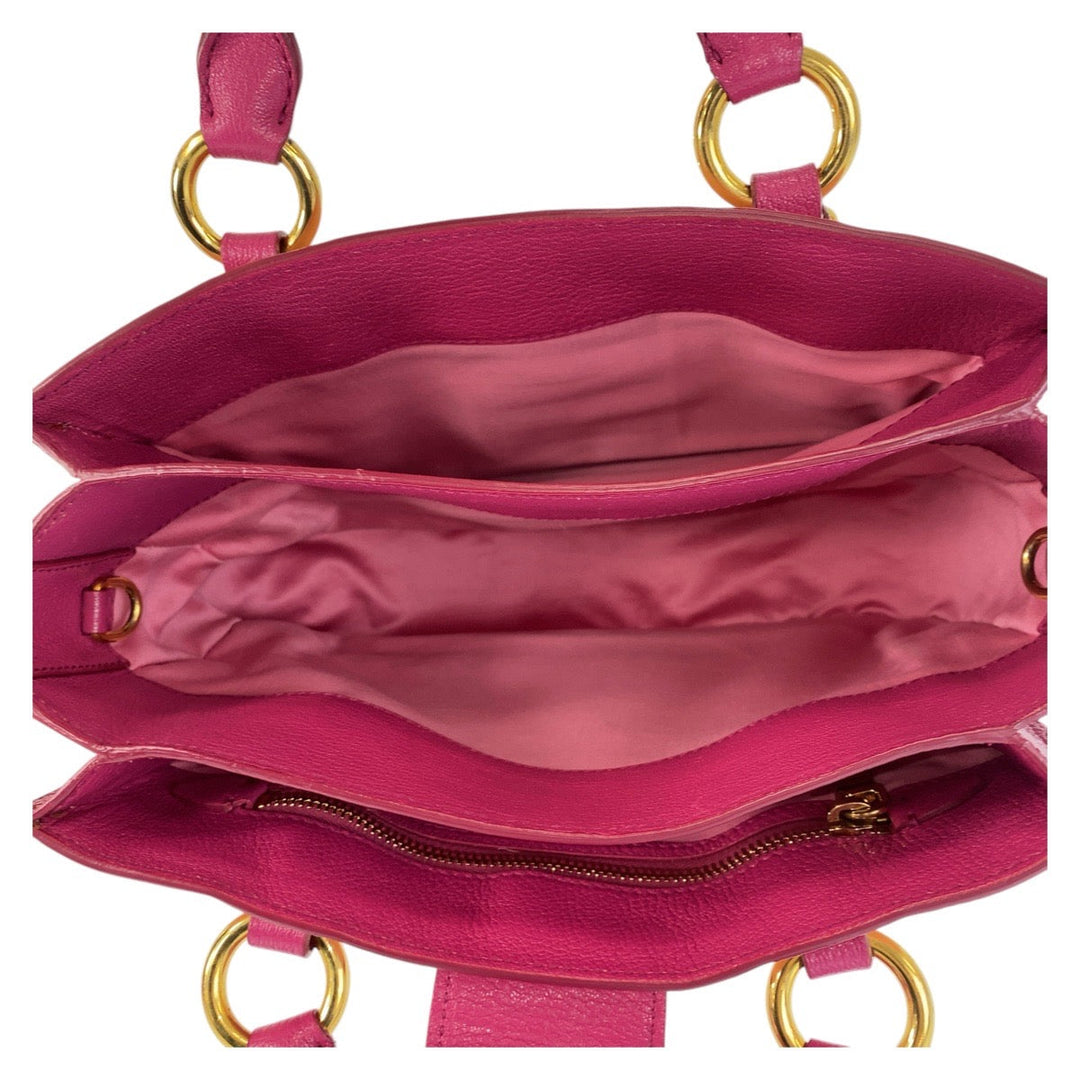 Miu Miu Handbag leather Pink Gold Metal Handbag Shoulder Bag Madras Women Used Authentic