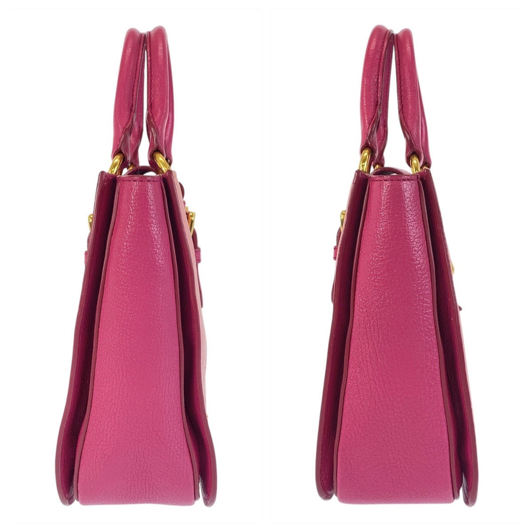 Miu Miu Handbag leather Pink Gold Metal Handbag Shoulder Bag Madras Women Used Authentic