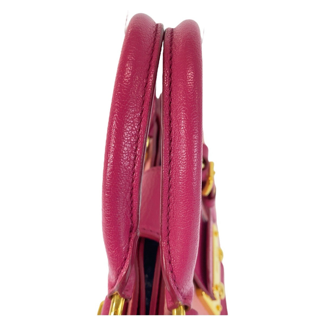 Miu Miu Handbag leather Pink Gold Metal Handbag Shoulder Bag Madras Women Used Authentic