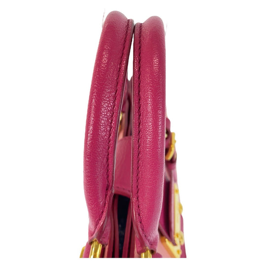 Miu Miu Handbag leather Pink Gold Metal Handbag Shoulder Bag Madras Women Used Authentic