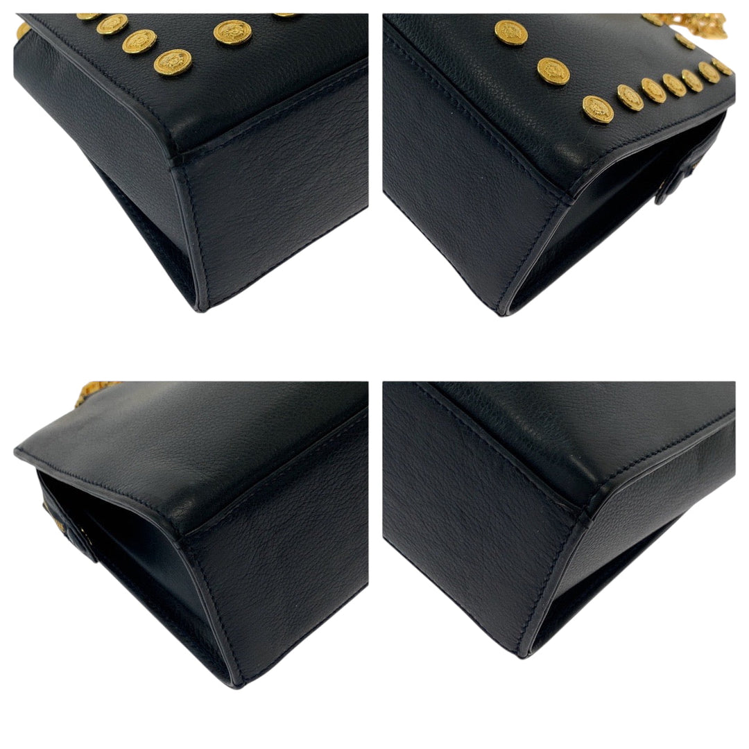 Gianni Versace Shoulder Bag leather black Medusa Studs