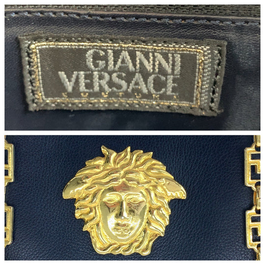 Gianni Versace Shoulder Bag leather black Medusa Studs