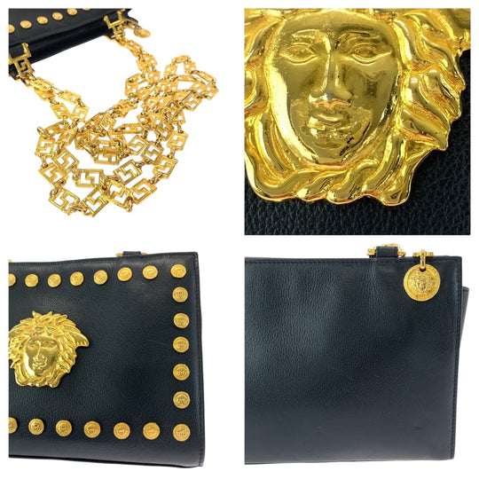 Gianni Versace Shoulder Bag leather black Medusa Studs