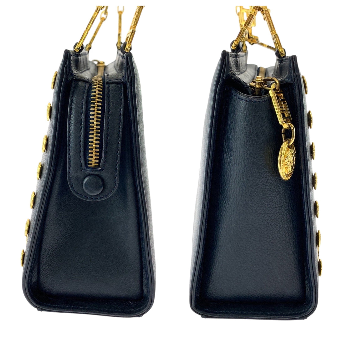 Gianni Versace Shoulder Bag leather black Medusa Studs