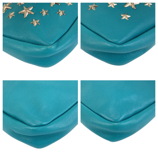 JIMMY CHOO Clutch bag leather Green SilverMetal Women Used Authentic