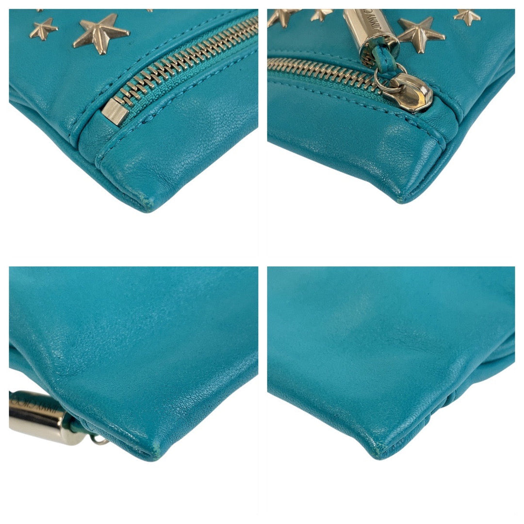 JIMMY CHOO Clutch bag leather Green SilverMetal Women Used Authentic
