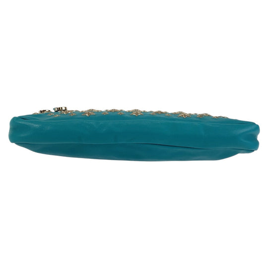 JIMMY CHOO Clutch bag leather Green SilverMetal Women Used Authentic