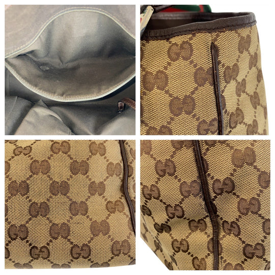 GUCCI Tote Bag 145810 GG canvas Beige Brown SilverMetal Tote Bag Shoulder Bag Sherry line Women Used Authentic