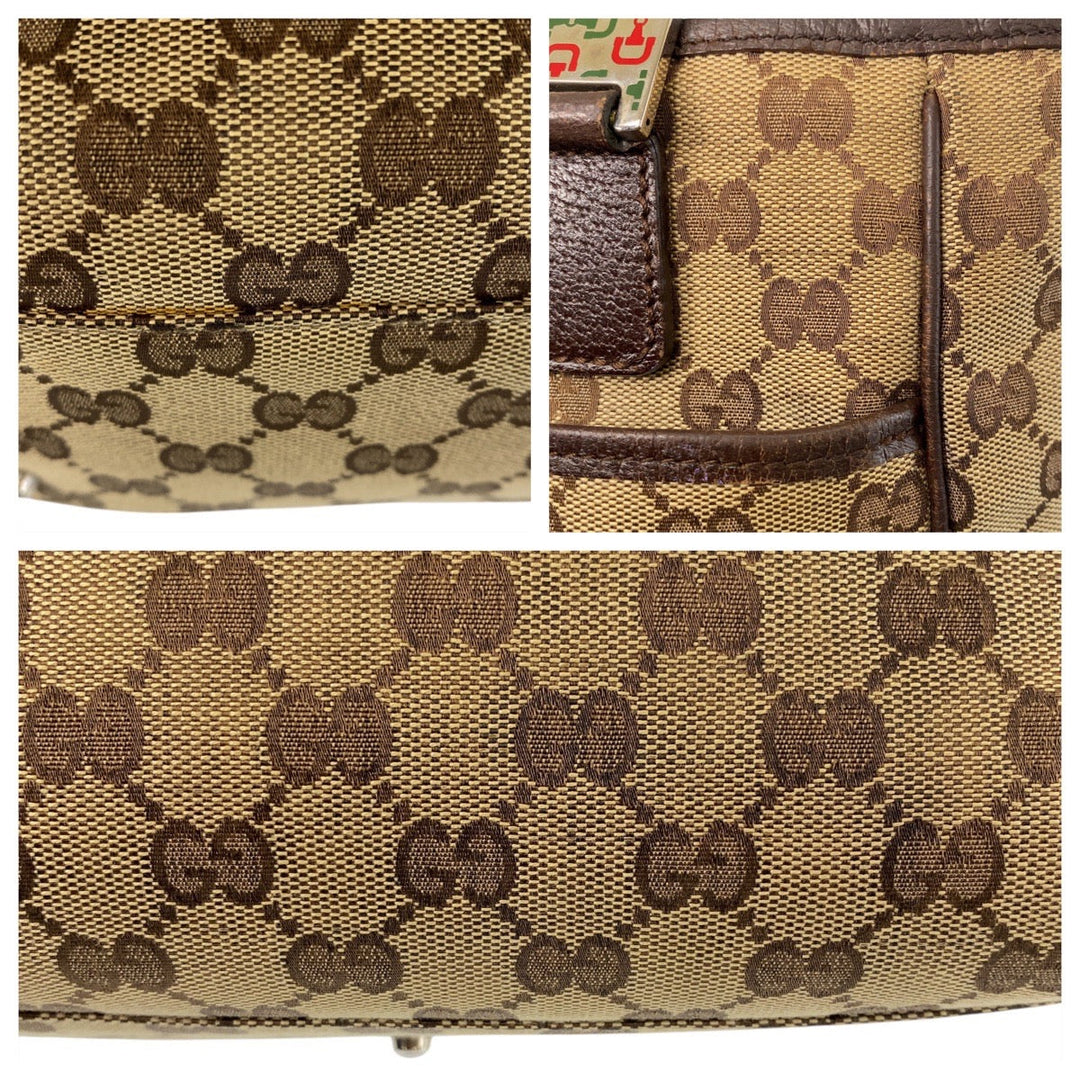 GUCCI Tote Bag 145810 GG canvas Beige Brown SilverMetal Tote Bag Shoulder Bag Sherry line Women Used Authentic