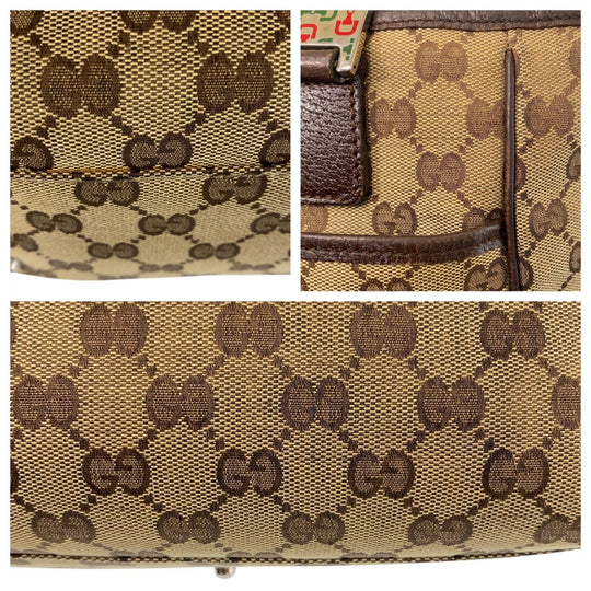 GUCCI Tote Bag 145810 GG canvas Beige Brown SilverMetal Tote Bag Shoulder Bag Sherry line Women Used Authentic