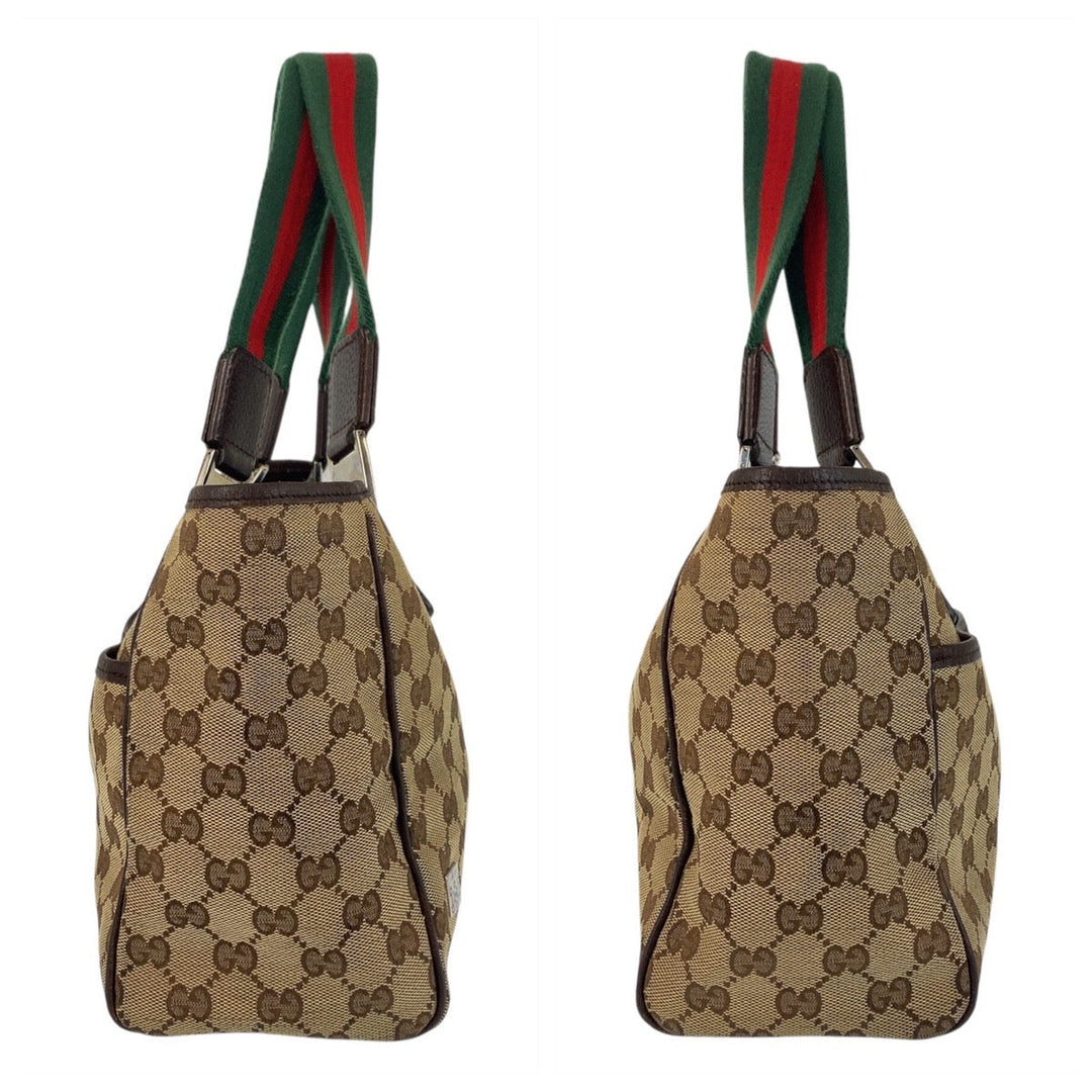 GUCCI Tote Bag 145810 GG canvas Beige Brown SilverMetal Tote Bag Shoulder Bag Sherry line Women Used Authentic