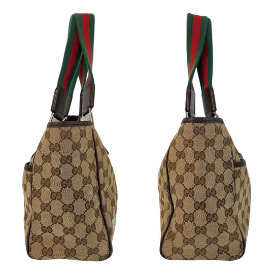 GUCCI Tote Bag 145810 GG canvas Beige Brown SilverMetal Tote Bag Shoulder Bag Sherry line Women Used Authentic