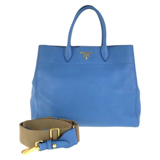 PRADA Tote Bag leather Light Blue Gold Metal Tote Bag Shoulder Bag 2way Vitterodino Women Used Authentic