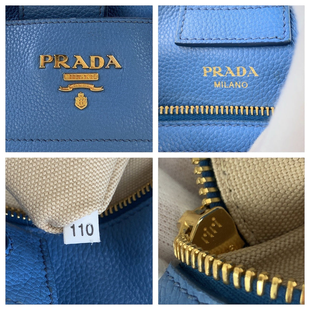 PRADA Tote Bag leather Light Blue Gold Metal Tote Bag Shoulder Bag 2way Vitterodino Women Used Authentic