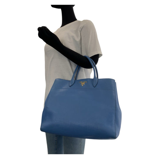 PRADA Tote Bag leather Light Blue Gold Metal Tote Bag Shoulder Bag 2way Vitterodino Women Used Authentic
