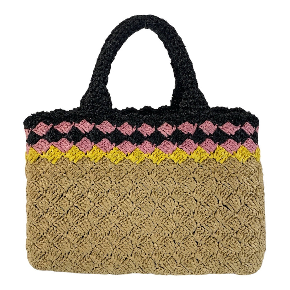 PRADA Handbag Raffia Beige Black SilverMetal Canapa TriangleWith logo