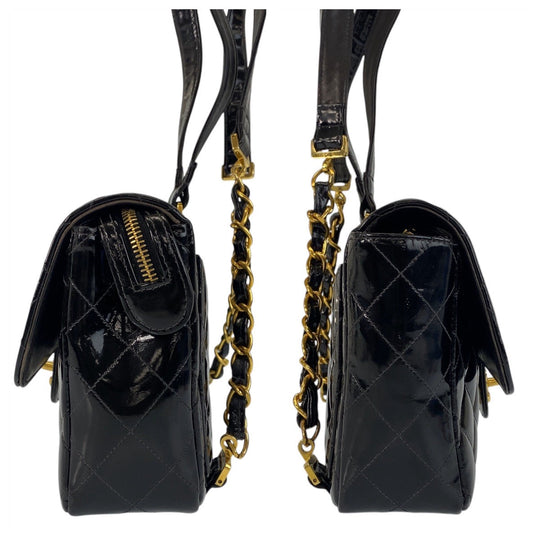 CHANEL Backpack Patent leather Black Gold Metal Backpack Backpack Matrasse COCO Mark Turnlock Women Used Authentic