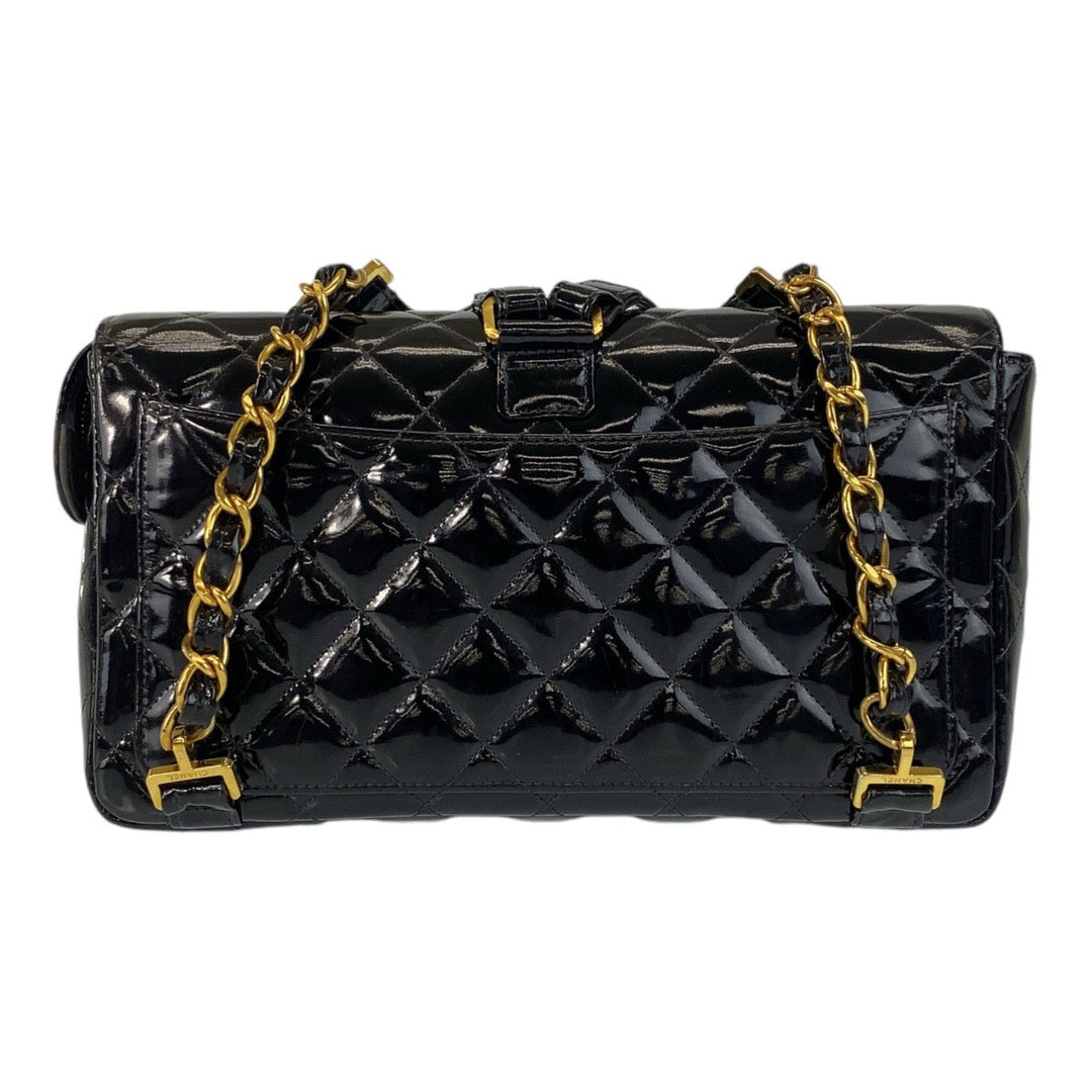 CHANEL Backpack Patent leather Black Gold Metal Backpack Backpack Matrasse COCO Mark Turnlock Women Used Authentic