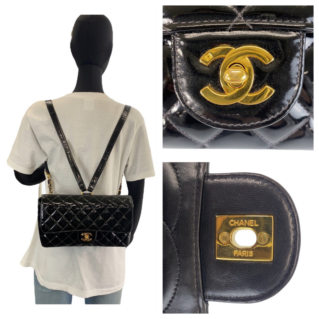 CHANEL Backpack Patent leather Black Gold Metal Backpack Backpack Matrasse COCO Mark Turnlock Women Used Authentic