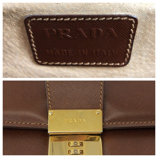 PRADA Business bag leather Brown Safiano