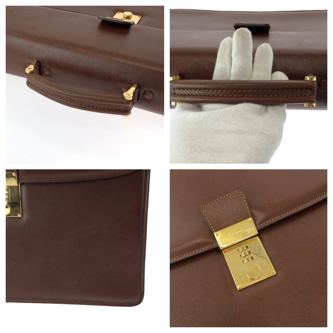 PRADA Business bag leather Brown Safiano